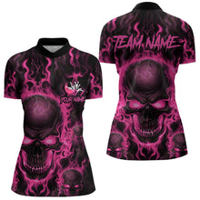 Load image into Gallery viewer, Custom Bowling Womens Quarter-Zip Shirts, Pink Flame Skull Team Halloween Outfits IPHW8685