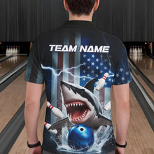 Load image into Gallery viewer, Custom American Flag Shark Bowling Men Polo Shirt, Patriotic Shark Bowling Jerseys IPHW8944