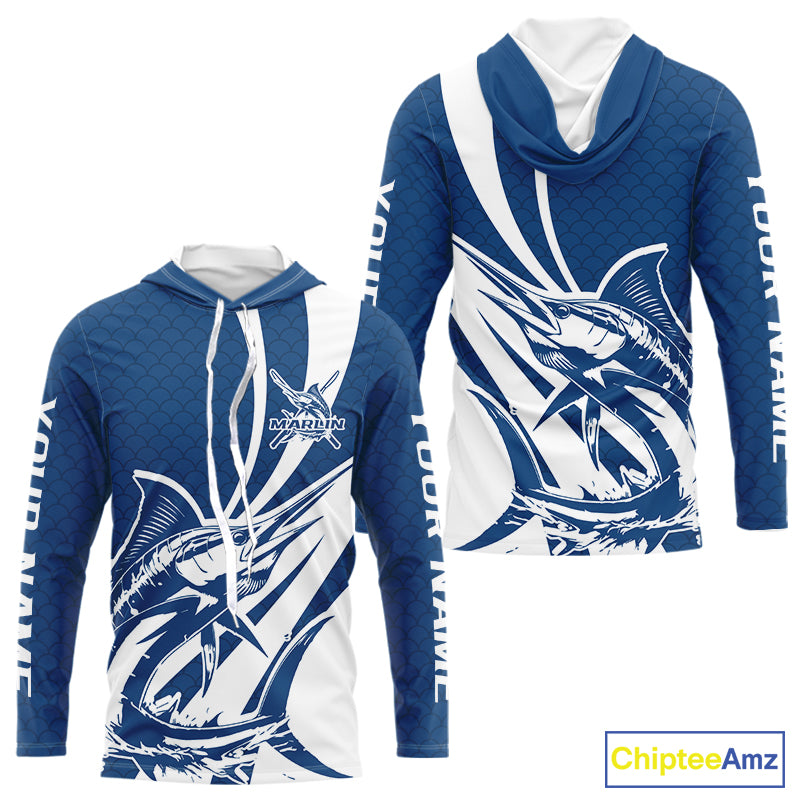 Custom Marlin Fishing Saltwater Long Sleeve Hooded Shirts, Marlin Fishing Jerseys IPHW9190