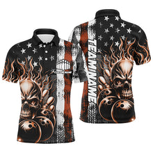 Load image into Gallery viewer, Personalized Multi-Color Thin Line American Flag Skull Bowling Team Shirts, Patriotic Flame Bowling Jerseys IPHW5928