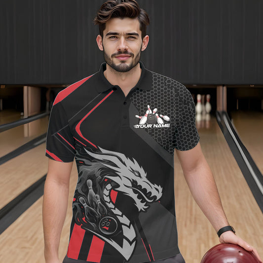 Custom Black And Red Dragon Bowling Jerseys, Bowling Team Men Polo Shirts Bowlers Outfit IPHW8701