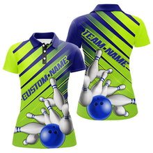 Load image into Gallery viewer, Blue And Green Strike Bowling Shirts For Women, Custom Name Bowling Team Jerseys IPHW6189