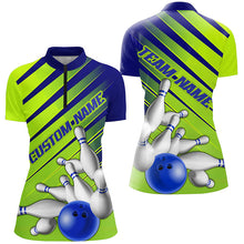 Load image into Gallery viewer, Blue And Green Strike Bowling Shirts For Women, Custom Name Bowling Team Jerseys IPHW6189