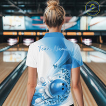 Load image into Gallery viewer, Custom Blue Butterfly Bowling Women Quarter-Zip Shirt, Ladies Bowling League Shirt IPHW11352