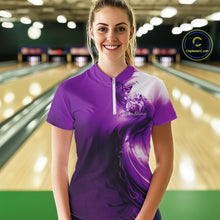 Load image into Gallery viewer, Custom Purple Butterfly Bowling Women Quarter-Zip Shirt, Ladies Bowling Team Outfits IPHW11354