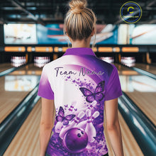 Load image into Gallery viewer, Custom Purple Butterfly Bowling Women Quarter-Zip Shirt, Ladies Bowling Team Outfits IPHW11354