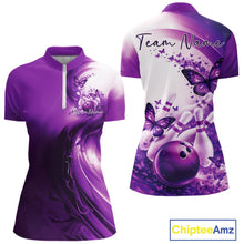 Load image into Gallery viewer, Custom Purple Butterfly Bowling Women Quarter-Zip Shirt, Ladies Bowling Team Outfits IPHW11354