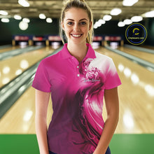 Load image into Gallery viewer, Custom Pink Butterfly Bowling Women Polo Shirt, Ladies Bowling Team Outfits IPHW11355