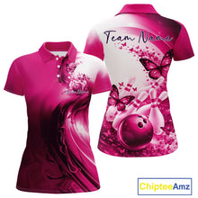Load image into Gallery viewer, Custom Pink Butterfly Bowling Women Polo Shirt, Ladies Bowling Team Outfits IPHW11355