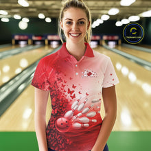 Load image into Gallery viewer, Custom Red Butterfly Bowling Women Polo Shirt, Women Bowling Tournament Uniform IPHW11360