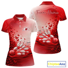 Load image into Gallery viewer, Custom Red Butterfly Bowling Women Polo Shirt, Women Bowling Tournament Uniform IPHW11360