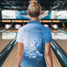 Load image into Gallery viewer, Custom Blue Butterfly Bowling Women Quarter-Zip Shirt, Women Bowling Tournament Uniform IPHW11361
