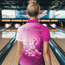 Load image into Gallery viewer, Custom Pink Butterfly Bowling Women Polo Shirt, Women Bowling Tournament Uniform IPHW11362