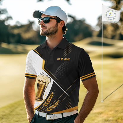 Custom Black And Gold Golf And Beer Golf Team Men Polo Shirt, Golf Apparel IPHW11671