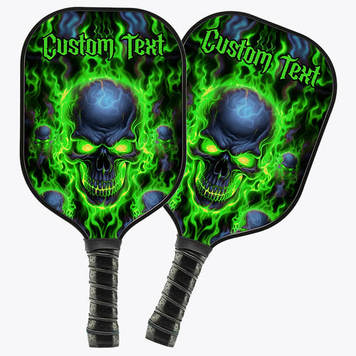 Custom Green Flame Skull Halloween Pickleball Paddles, Skull Pickleball Racket, Halloween Pickleball Gifts IPHW7218