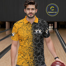 Load image into Gallery viewer, Custom Black And Yellow Splatter Bowling Ball Pattern Bowling Team Polo Shirts For Men IPHW9788