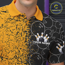 Load image into Gallery viewer, Custom Black And Yellow Splatter Bowling Ball Pattern Bowling Team Polo Shirts For Men IPHW9788