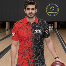 Load image into Gallery viewer, Custom Black And Red Splatter Bowling Ball Pattern Bowling Team Polo Shirts For Men IPHW9790