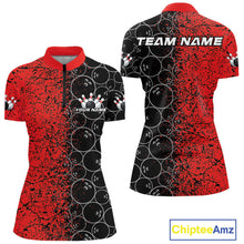 Load image into Gallery viewer, Custom Black And Red Splatter Bowling Ball Pattern Bowling Team Women Quarter-Zip Shirts IPHW9790