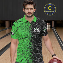 Load image into Gallery viewer, Custom Black And Green Splatter Bowling Ball Pattern Bowling Team Polo Shirts For Men IPHW9792