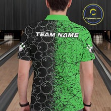 Load image into Gallery viewer, Custom Black And Green Splatter Bowling Ball Pattern Bowling Team Polo Shirts For Men IPHW9792
