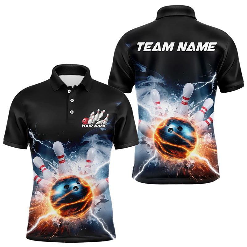 Thunder Lightning Water And Fire Custom Bowling Polo Shirts For Men, Bowling League Shirts IPHW8252