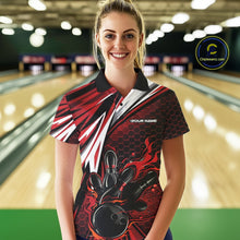 Load image into Gallery viewer, Custom Red Flame Bowling Jerseys For Women, Hexagon Bowling Team Tournament Shirt IPHW10556