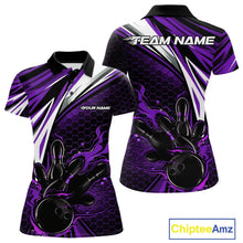 Load image into Gallery viewer, Custom Purple Flame Bowling Jerseys For Women, Hexagon Bowling Team Tournament Shirt IPHW10559