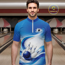 Load image into Gallery viewer, Custom Bowling Tournament Quarter-Zip Shirts For Men, Bowling League Team Shirt | Blue IPHW11371