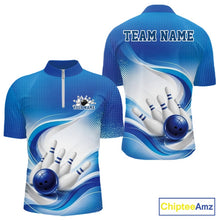 Load image into Gallery viewer, Custom Bowling Tournament Quarter-Zip Shirts For Men, Bowling League Team Shirt | Blue IPHW11371