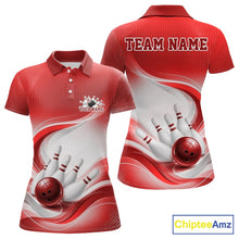 Load image into Gallery viewer, Custom Bowling Tournament Polo Shirts For Women, Bowling League Team Shirt | Red IPHW11372