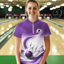 Load image into Gallery viewer, Custom Bowling Tournament Quarter-Zip Shirts For Women, Bowling League Shirt | Purple IPHW11373