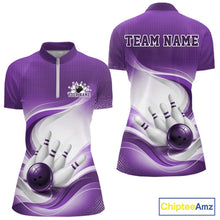 Load image into Gallery viewer, Custom Bowling Tournament Quarter-Zip Shirts For Women, Bowling League Shirt | Purple IPHW11373