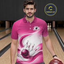 Load image into Gallery viewer, Custom Bowling Tournament Polo Shirts For Men, Bowling League Team Shirt | Pink IPHW11374