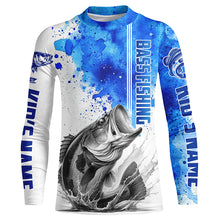 Load image into Gallery viewer, Bass Fishing Watercolor Custom Long Sleeve Performance Fishing Shirts, Bass Fishing Jerseys | Blue IPHW5806