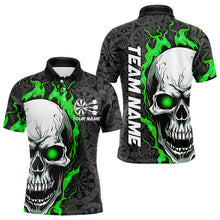 Load image into Gallery viewer, Black And Green Flame Skull Custom Dart Polo Shirts For Men, Fire Dart Team Jerseys IPHW8496