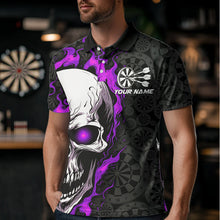 Load image into Gallery viewer, Black And Purple Flame Skull Custom Dart Polo Shirts For Men, Fire Dart Team Jerseys IPHW8497