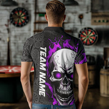 Load image into Gallery viewer, Black And Purple Flame Skull Custom Dart Polo Shirts For Men, Fire Dart Team Jerseys IPHW8497