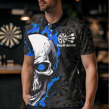 Load image into Gallery viewer, Black And Blue Flame Skull Custom Dart Polo Shirts For Men, Fire Dart Team Jerseys IPHW8498