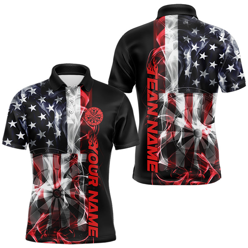 Custom Ameircan Flag Flame US Dart Polo Shirts For Men, Patriotic Dart Team Shirt IPHW8510