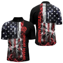 Load image into Gallery viewer, Custom Ameircan Flag Flame US Dart Quarter-Zip Shirts For Men, Patriotic Dart Team Shirt IPHW8510