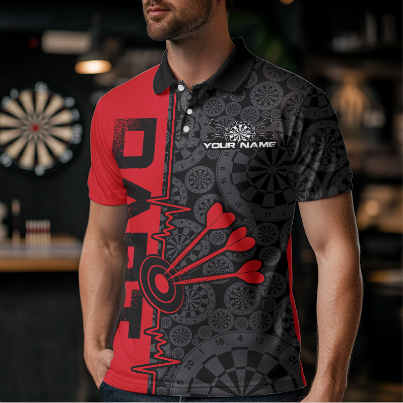 Custom Black And Red Dart Jerseys, Dartboad Pattern Grunge Dart Team Polo Shirts For Men IPHW8511