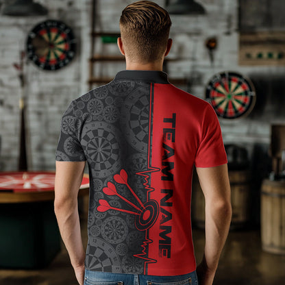 Custom Black And Red Dart Jerseys, Dartboad Pattern Grunge Dart Team Polo Shirts For Men IPHW8511
