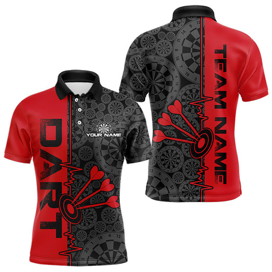 Custom Black And Red Dart Jerseys, Dartboad Pattern Grunge Dart Team Polo Shirts For Men IPHW8511