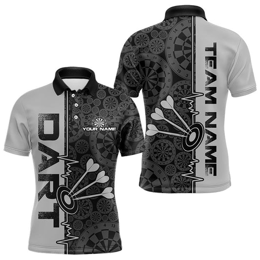 Custom Black And Gray Dart Jerseys, Dartboad Pattern Grunge Dart Team Polo Shirts For Men IPHW8513