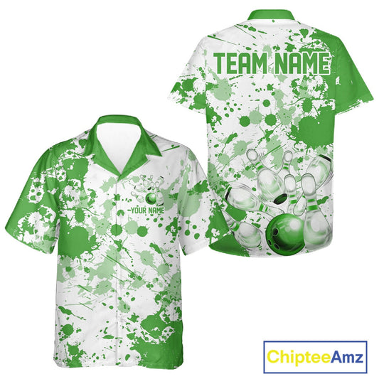 Custom Green Splatter Bowling Team League Shirts For Men And Women, Bowling Jerseys Bowler Outfit IPHW10594