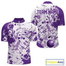 Load image into Gallery viewer, Custom Purple Splatter Bowling Team League Shirts For Men, Bowling Jerseys Bowler Outfit IPHW10595