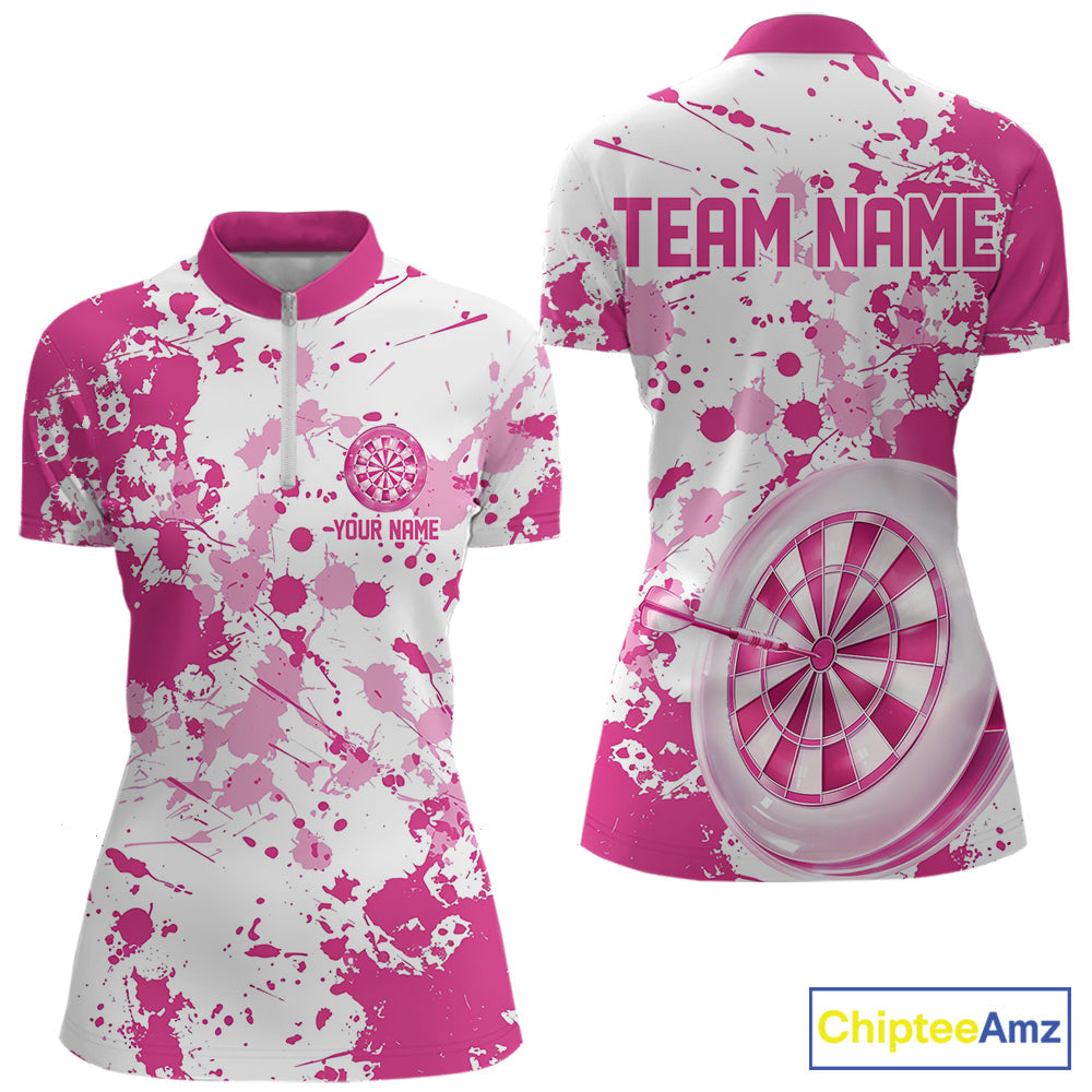 Custom Pink Splatter Dartboard Darts Team Shirt For Women, Dart League Jerseys IPHW10596