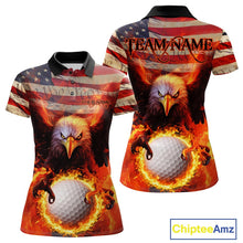 Load image into Gallery viewer, Custom Patriotic Eagle We The People Flame Golf Shirt For Women, Vintage US Flag Golf Shirt IPHW10599