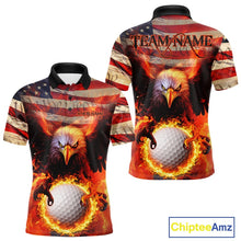 Load image into Gallery viewer, Custom Patriotic Eagle We The People Flame Golf Shirt For Men, Vintage US Flag Golf Shirt IPHW10599